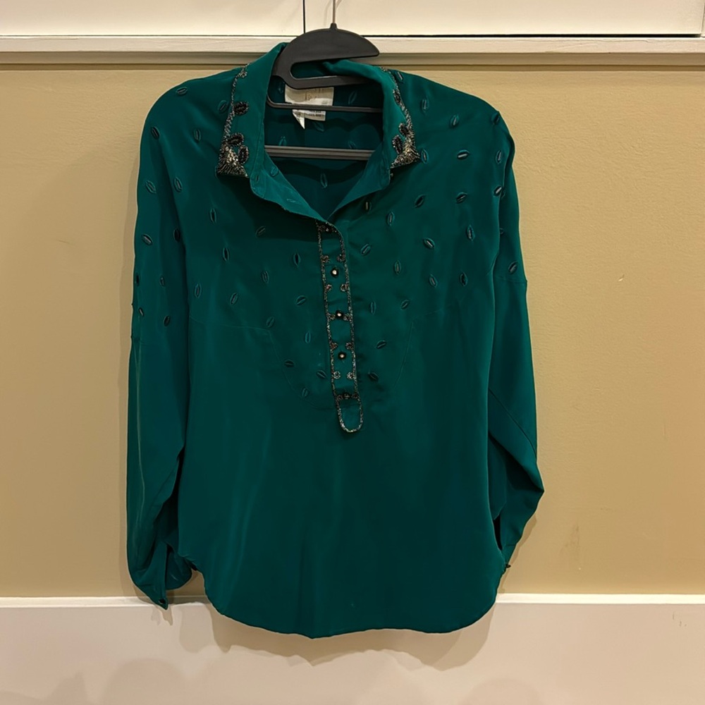 Vintage Teal beaded blouse